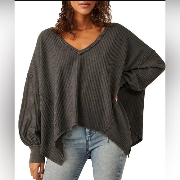 Free People We The Free Coraline Thermal in Washed Black - Picture 1 of 2